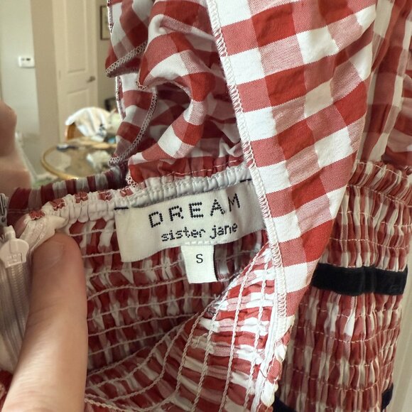 Dream Sister Jane Gingham Print Tiered Dress Size Small Color White Red Black - Picture 2 of 4